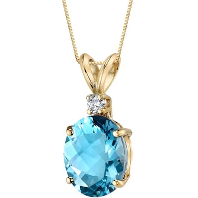 Oravo 14k Yellow Gold 3.00 ct Oval Shape Swiss Blue Topaz Diamond Pendant