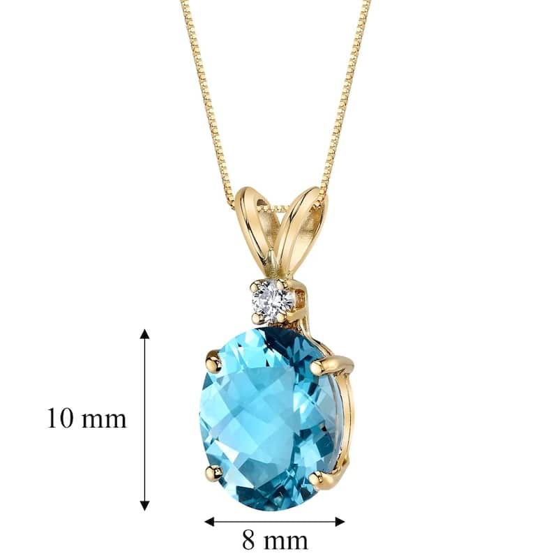 Oravo 14k Yellow Gold 3.00 ct Oval Shape Swiss Blue Topaz Diamond Pendant