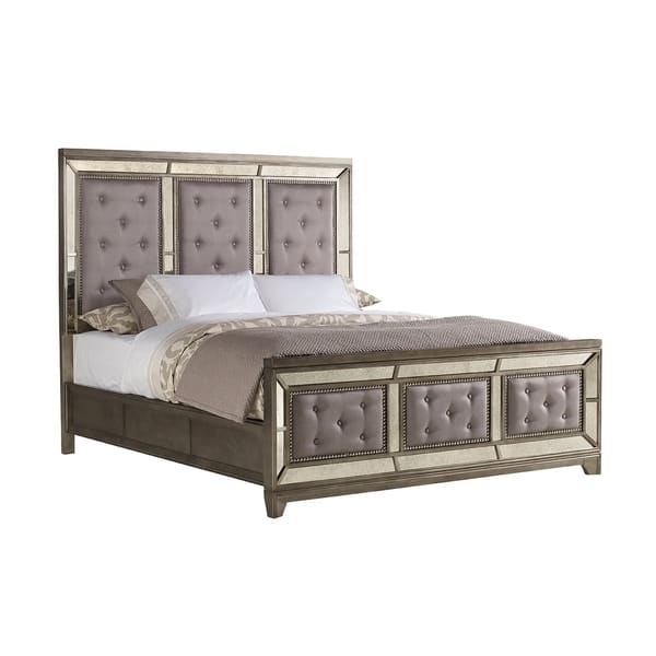 Shop Highland Ave Grey Glam King Bed With Mirrored Accents