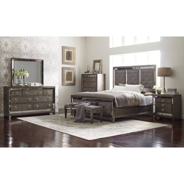 Shop Highland Ave Grey Glam King Bed With Mirrored Accents