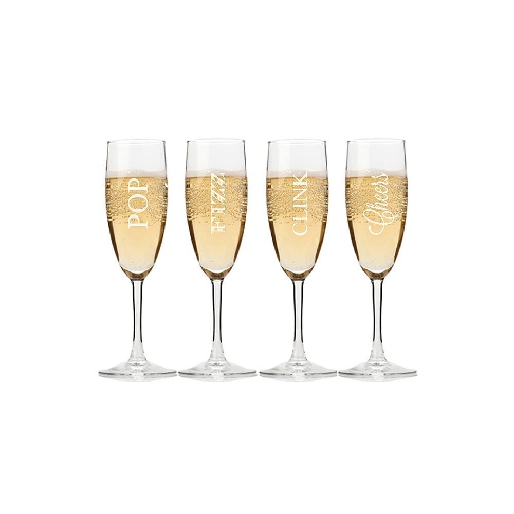 Pop, Fizz, Clink, Cheers Champagne Flutes (Set of 4)