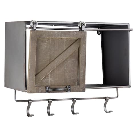 American Art Decor Farmhouse Sliding Barn Door Storage Shelf and Hooks