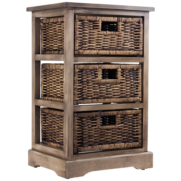 American Art Decor Wicker Basket 3 Drawer Nightstand Side Table American Art Decor Wicker Basket 3 Drawer Nightstand Side Table