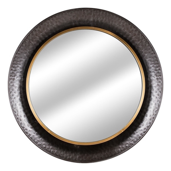 American Art Decor Round Gold Concave Silver Metal Wall Vanity Mirror - Antique Brown - A/N