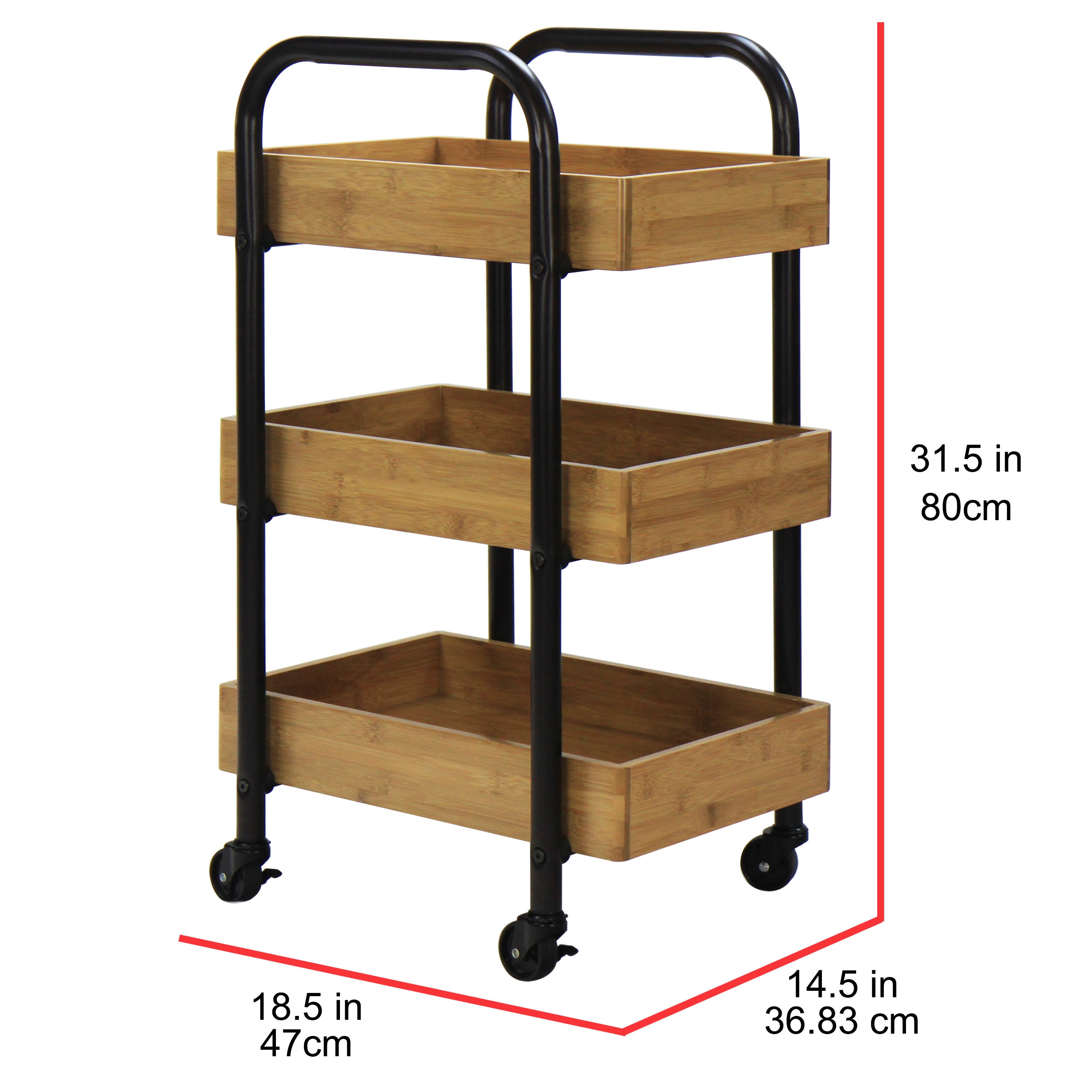 3 Floors Stainless Steel Rolling Kitchen Cart Storage Shelves Rack 45*90*80cm 