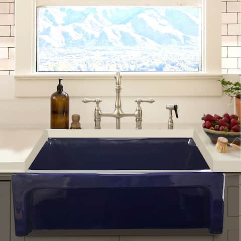 Blue Kitchen Sinks Online At Our Best Deals Highpoint Collection Cobalt Blue Reversible Farmhouse Fireclay Sink