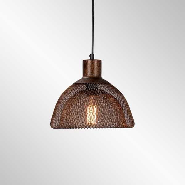 slide 2 of 3, Polaris Distressed Rustic Copper Iron Mesh Small Pendant by Kosas Home