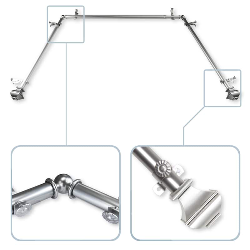 InStyleDesign Eugene 13/16" Bay Window Curtain Rod - 20-36 inches, 38-72 inches - Nickel Finish/Satin/Silver Finish - satin nickel