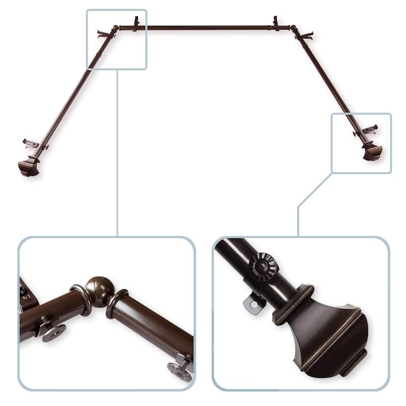 InStyleDesign Eugene 13/16" Bay Window Curtain Rod - 20-36 inches, 38-72 inches - Brown Finish - Cocoa