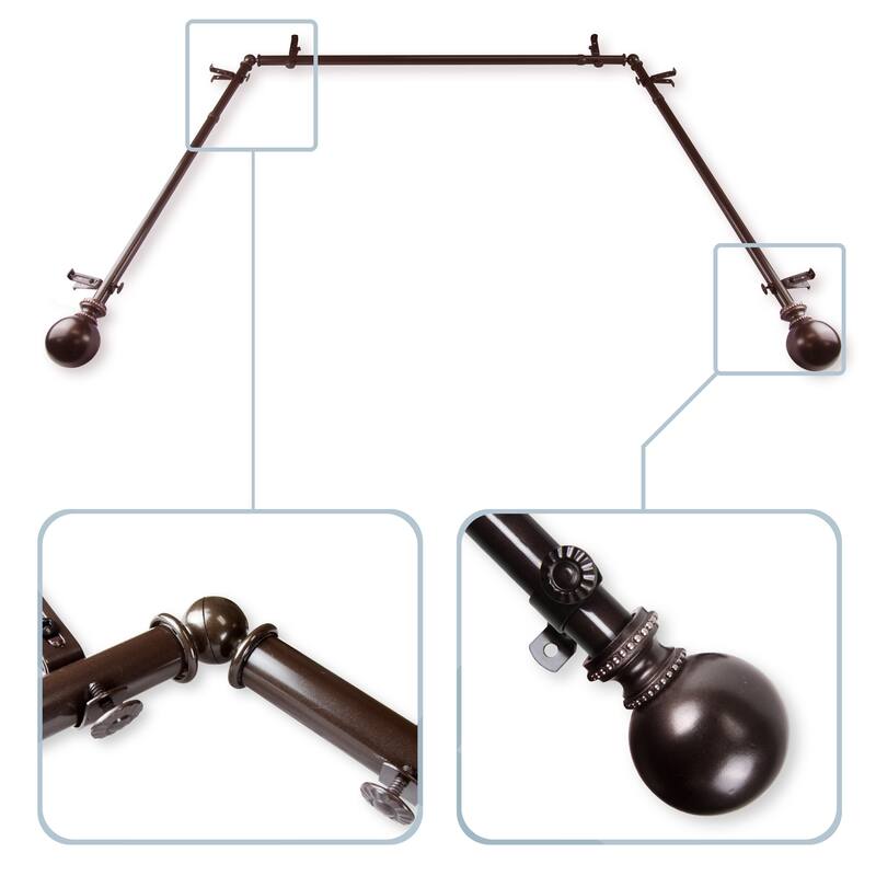 InStyleDesign Tegan 13/16" Bay Window Curtain Rod - 20-36 inches, 38-72 inches - Brown Finish - Cocoa