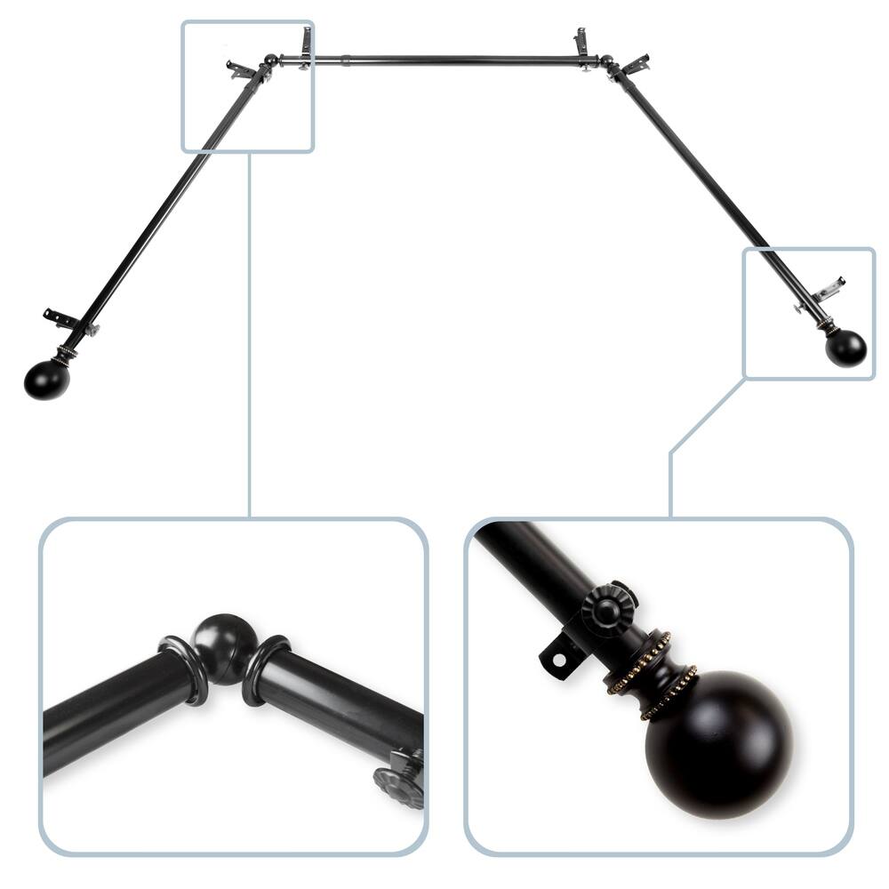 InStyleDesign Tegan 13/16" Bay Window Curtain Rod - 20-36 inches, 38-72 inches