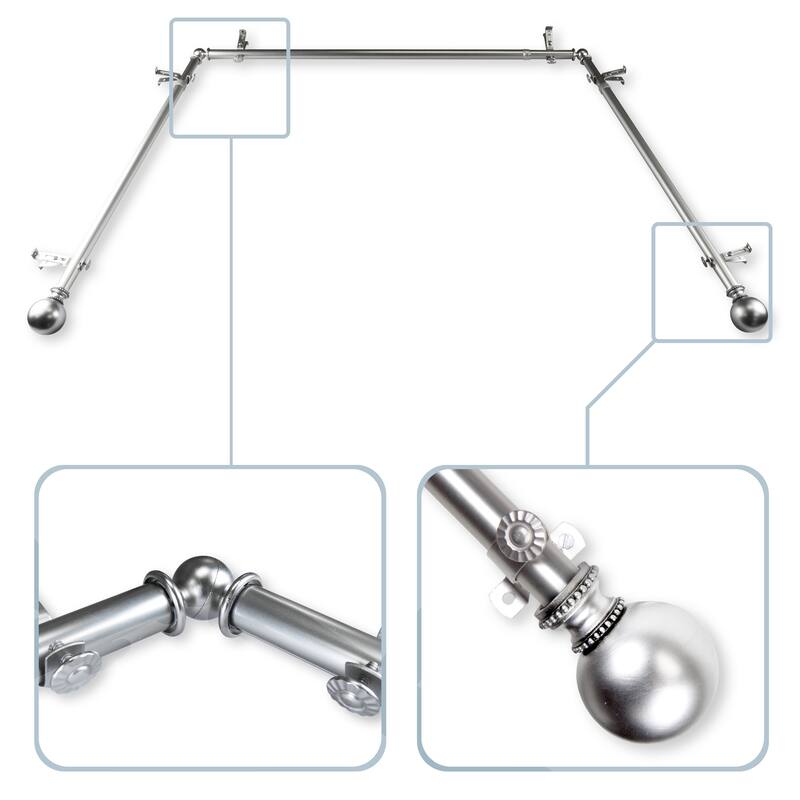 InStyleDesign Tegan 13/16" Bay Window Curtain Rod - 20-36 inches, 38-72 inches - Nickel Finish/Satin/Silver Finish - satin nickel