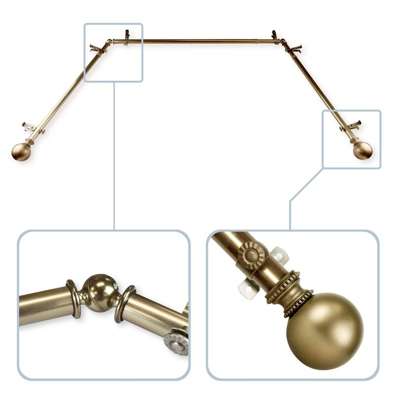 InStyleDesign Tegan 13/16" Bay Window Curtain Rod - 20-36 inches, 38-72 inches - Antique/Brass Finish - Antique Brass