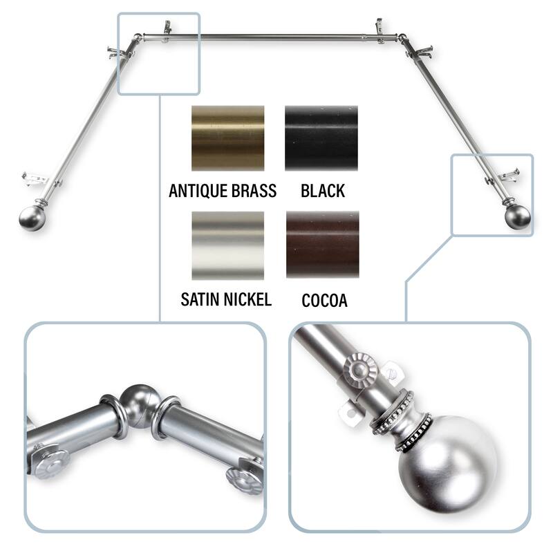 InStyleDesign Tegan 13/16" Bay Window Curtain Rod - 20-36 inches, 38-72 inches