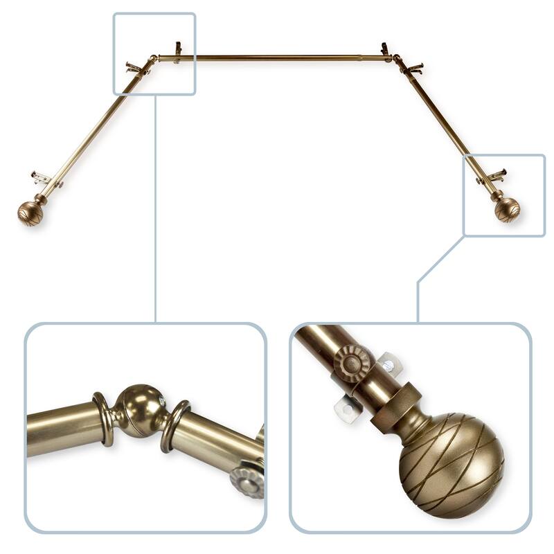 InStyleDesign Desmond 13/16" Bay Window Curtain Rod - 20-36 inches, 38-72 inches - Nickel Finish/Antique/Brass Finish - Antique Brass