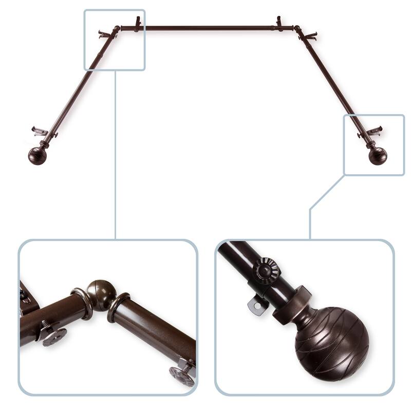 InStyleDesign Desmond 13/16" Bay Window Curtain Rod - 20-36 inches, 38-72 inches - Nickel Finish/Satin/Brown Finish - Cocoa