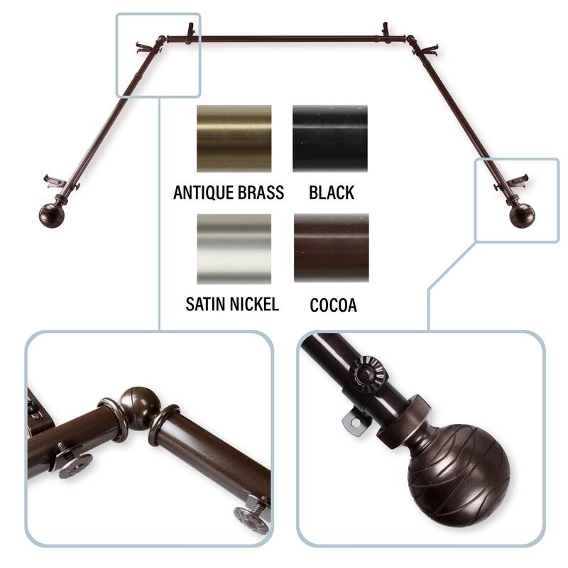 InStyleDesign Desmond 13/16" Bay Window Curtain Rod - 20-36 inches, 38-72 inches