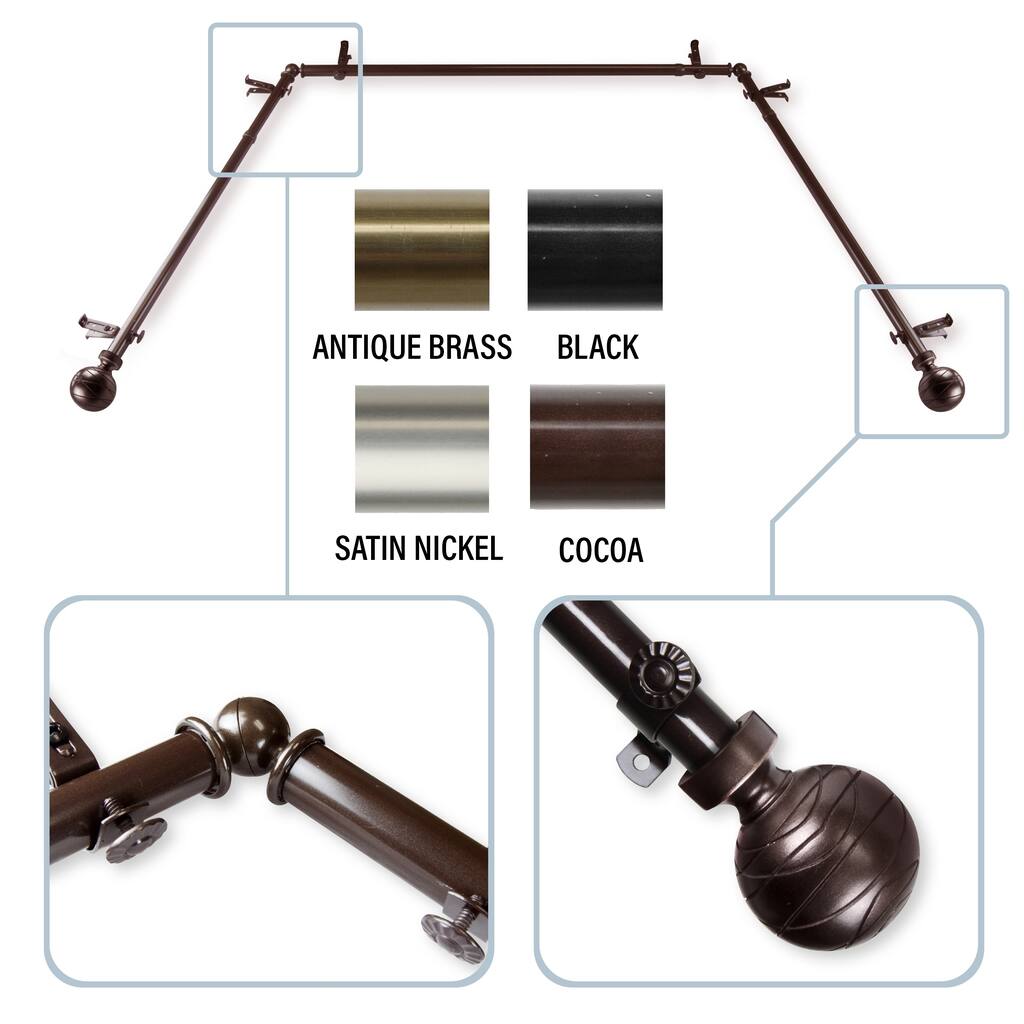 InStyleDesign Desmond 13/16" Bay Window Curtain Rod - 20-36 inches, 38-72 inches