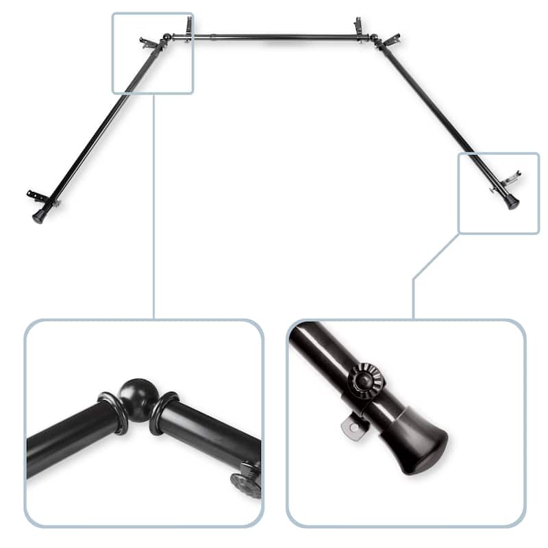 InStyleDesign 13/16" Bay Window Curtain Rod - 20-36 inches, 38-72 inches - Black Finish - Black