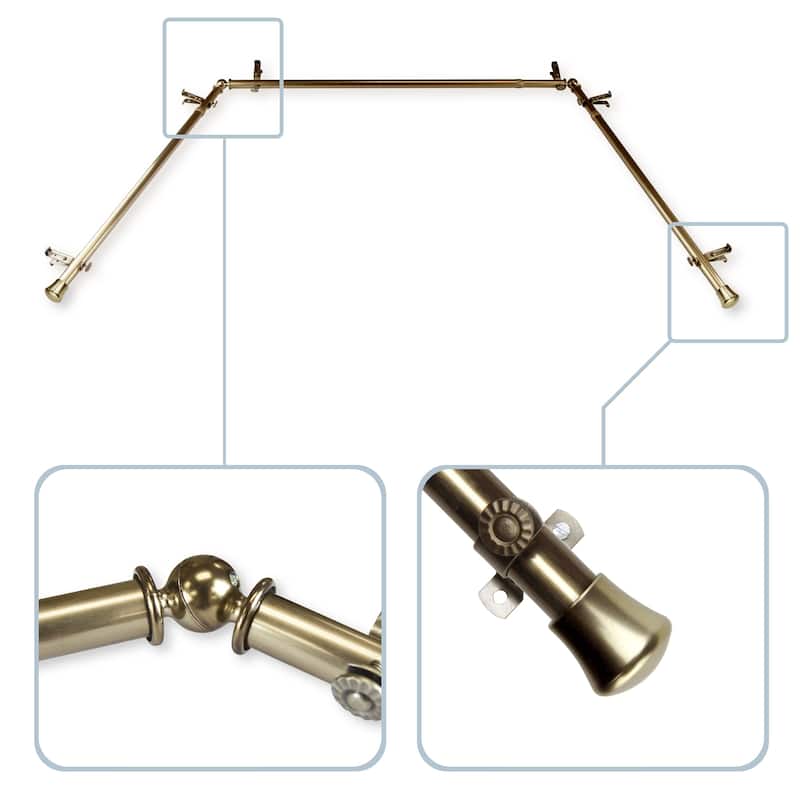 InStyleDesign 13/16" Bay Window Curtain Rod - 20-36 inches, 38-72 inches - Antique/Brass Finish - Antique Brass