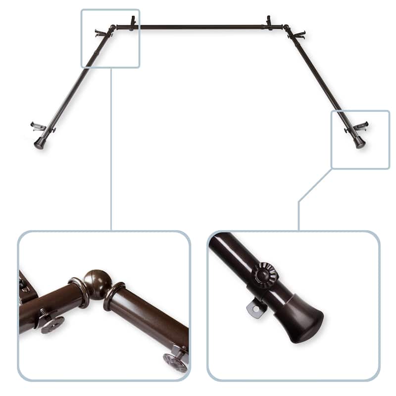 InStyleDesign 13/16" Bay Window Curtain Rod - 20-36 inches, 38-72 inches - Brown Finish - Cocoa