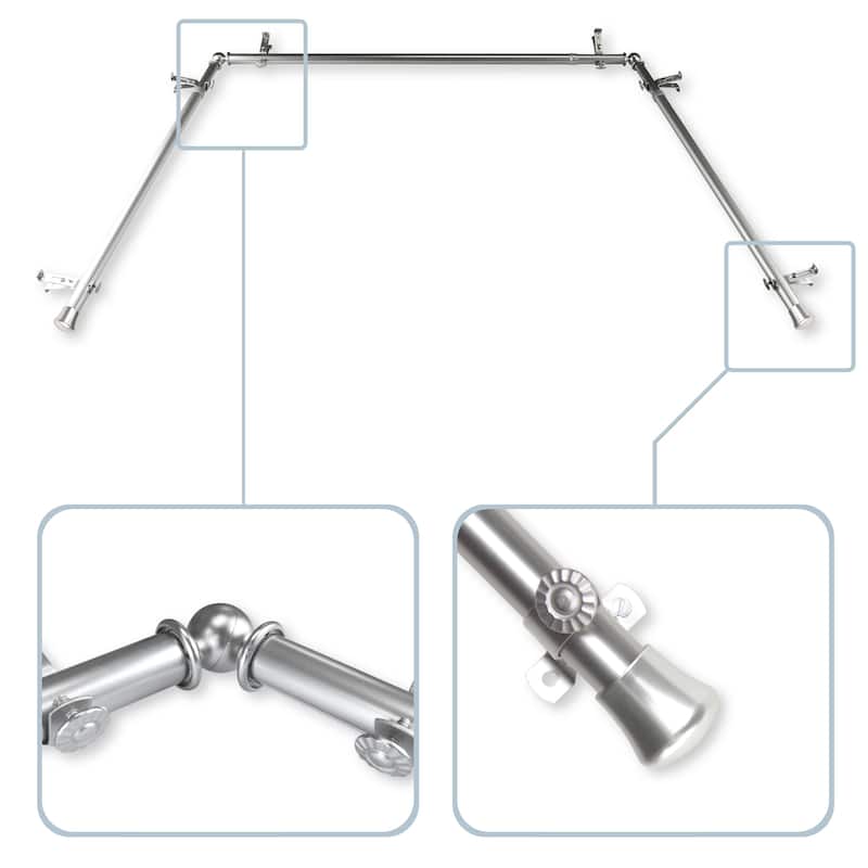 InStyleDesign 13/16" Bay Window Curtain Rod - 20-36 inches, 38-72 inches - Nickel Finish/Satin/Silver Finish - satin nickel