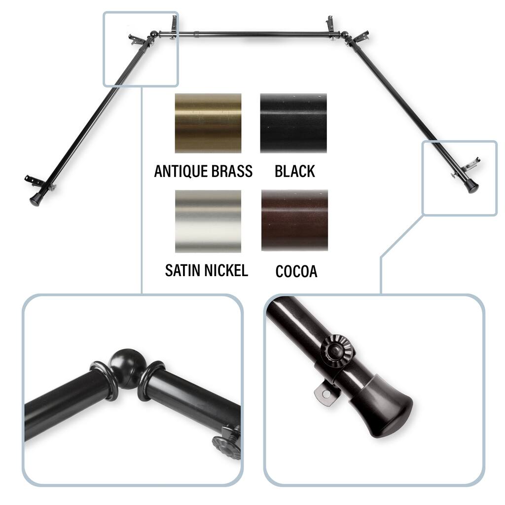 InStyleDesign 13/16" Bay Window Curtain Rod - 20-36 inches, 38-72 inches