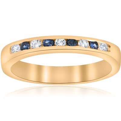 14k Yellow Gold 1/3 ct TW Diamond & Blue Sapphire Anniversary Wedding Ring (I-J, I2-I3)
