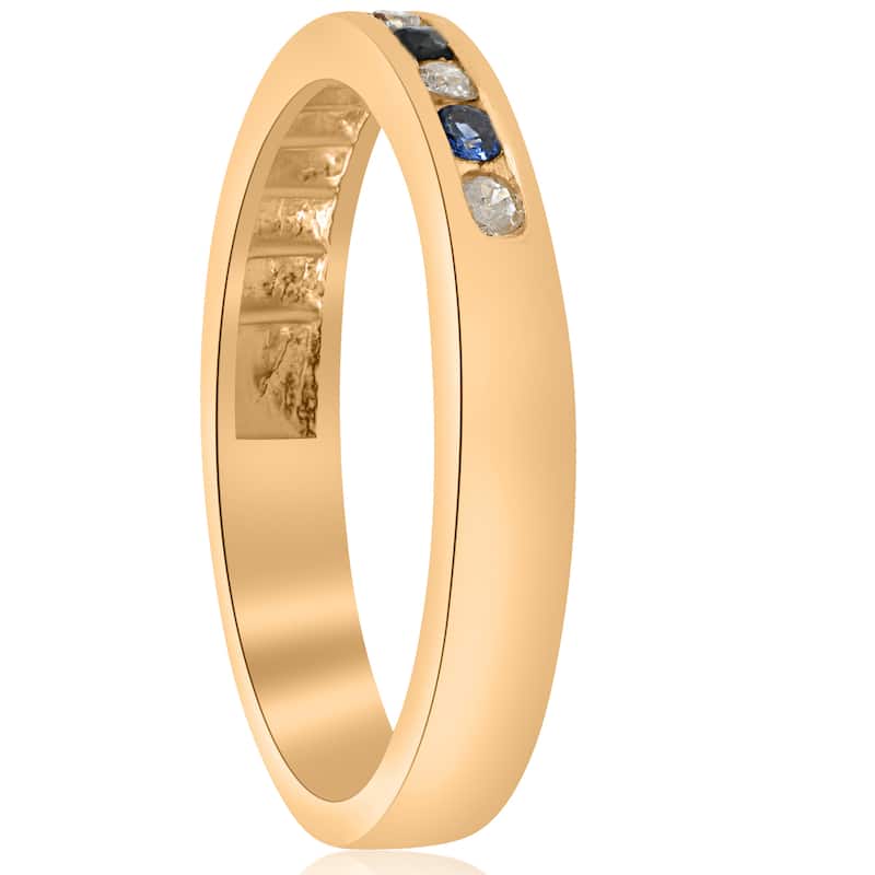 14k Yellow Gold 1/3 ct TW Diamond & Blue Sapphire Anniversary Wedding Ring (I-J, I2-I3)