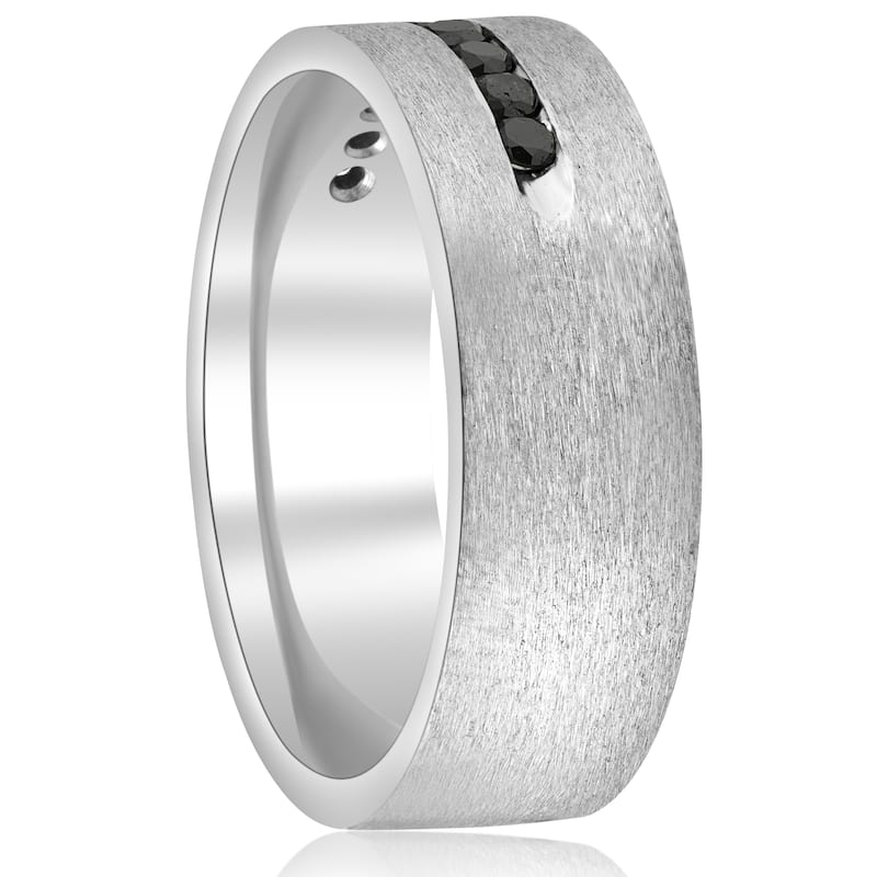 14K White Gold 3/4ct TDW Black Diamond Mens 6 mm Brushed Wedding Band