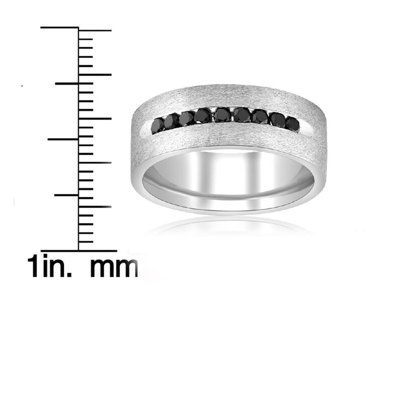 14K White Gold 3/4ct TDW Black Diamond Mens 6 mm Brushed Wedding Band