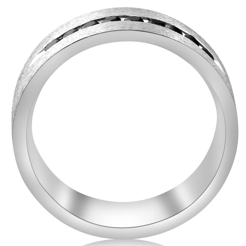 14K White Gold 3/4ct TDW Black Diamond Mens 6 mm Brushed Wedding Band