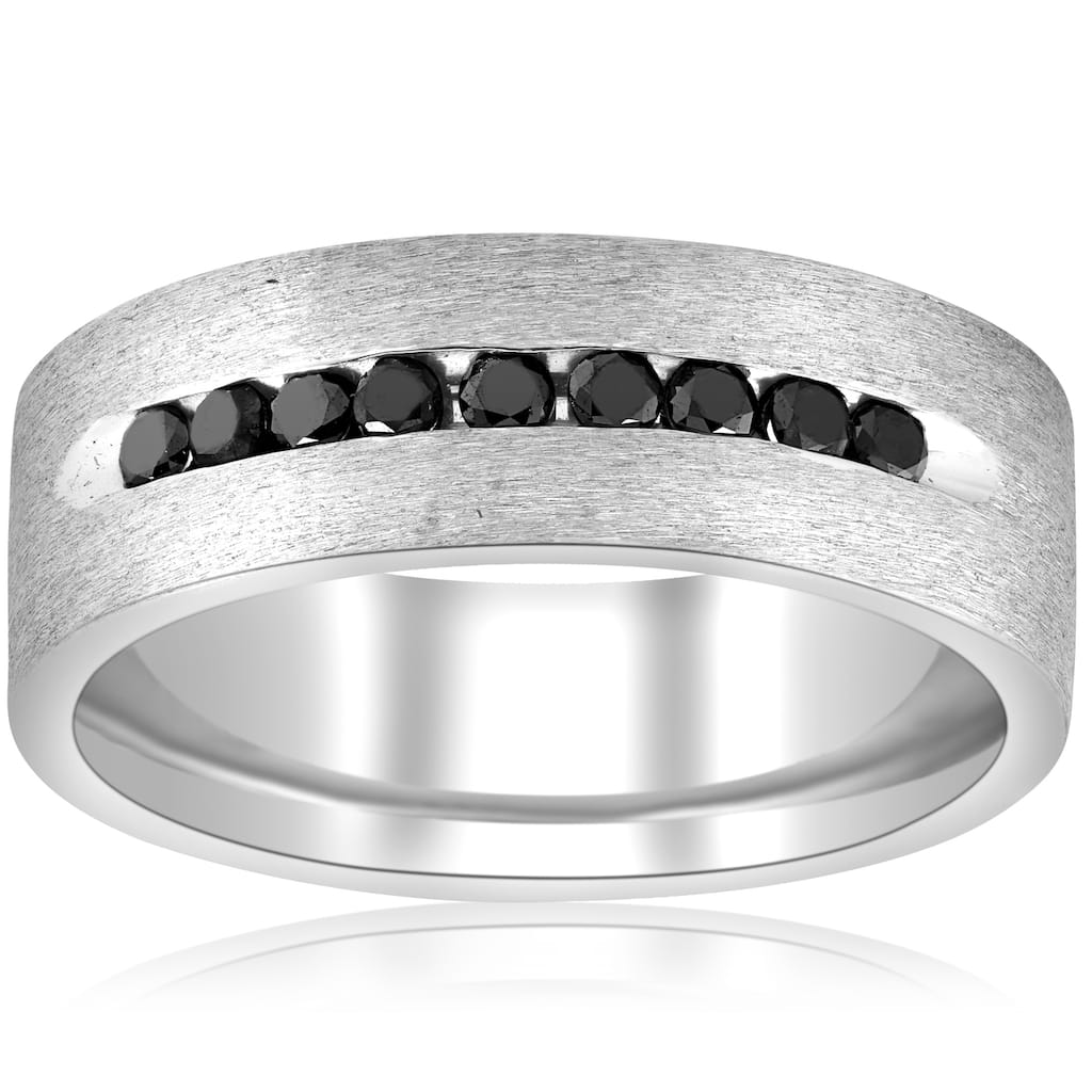 Bliss Diamond 14K White Gold 3/4ct TDW Black Diamond Mens 6 mm Brushed Wedding Band