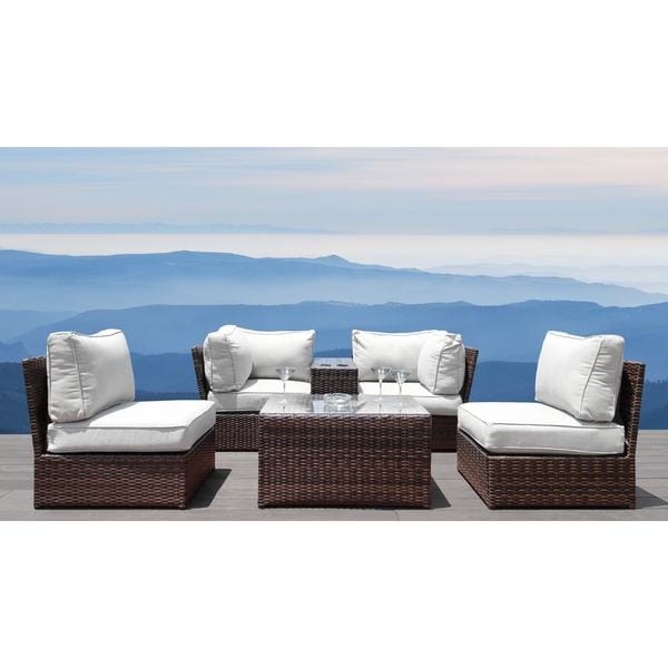 Lucca 6 Piece Cup Table Sectional Set- All Weather Resort Grade Outdoor Furniture Patio Sofa Set With Back Cushions