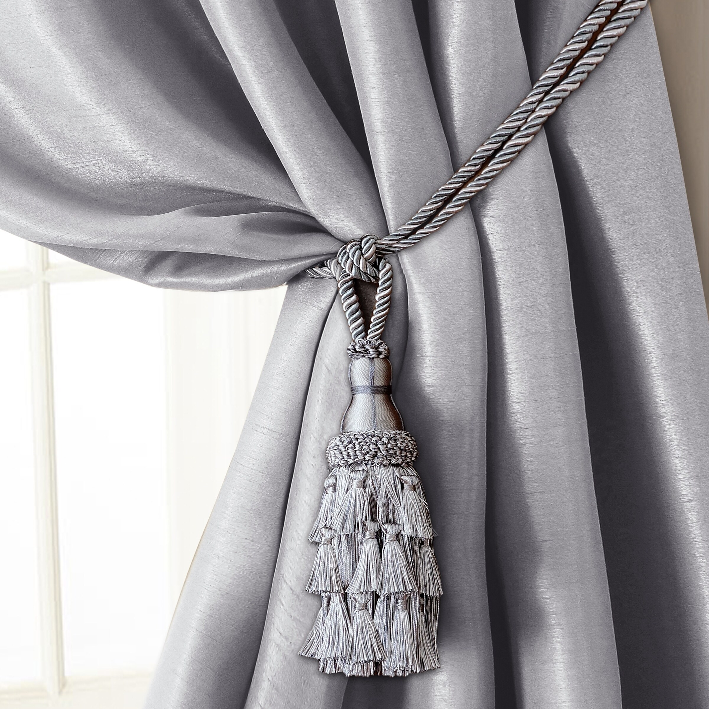 Elrene Charlotte Tassel Curtain Tieback Rope Silver eBay