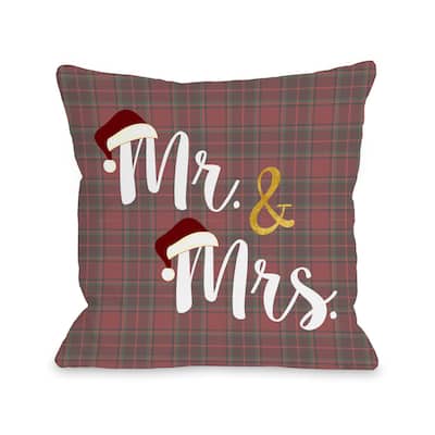 One Bella Casa OBC Mr. and Mrs. Santa Hat Plaid Red Multicolored Throw Pillow