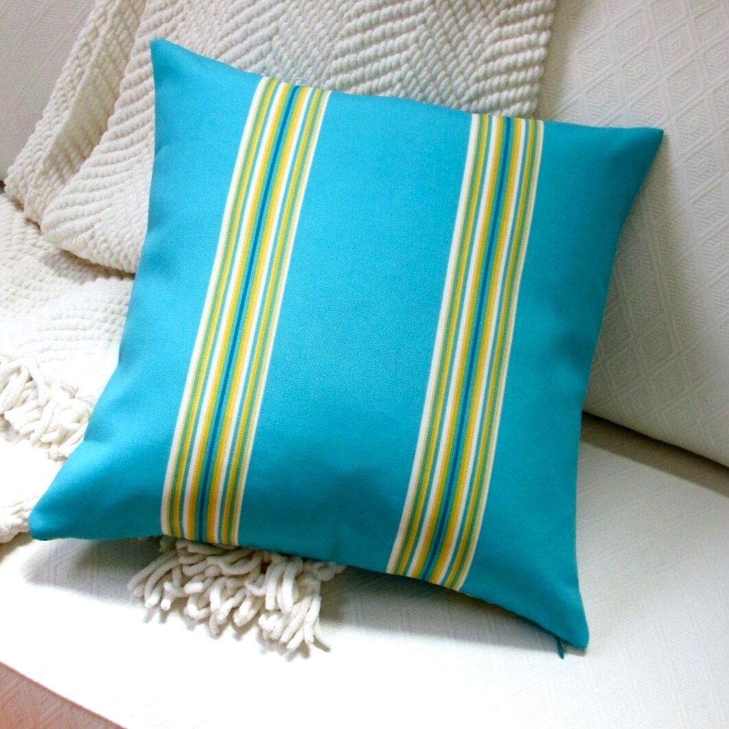 Shop 18 Inch Indoor Outdoor Modern Colorful Cabana Stripes In Teal And Yellow Throw Pillow Set Of 2 On Sale Overstock 17037431
