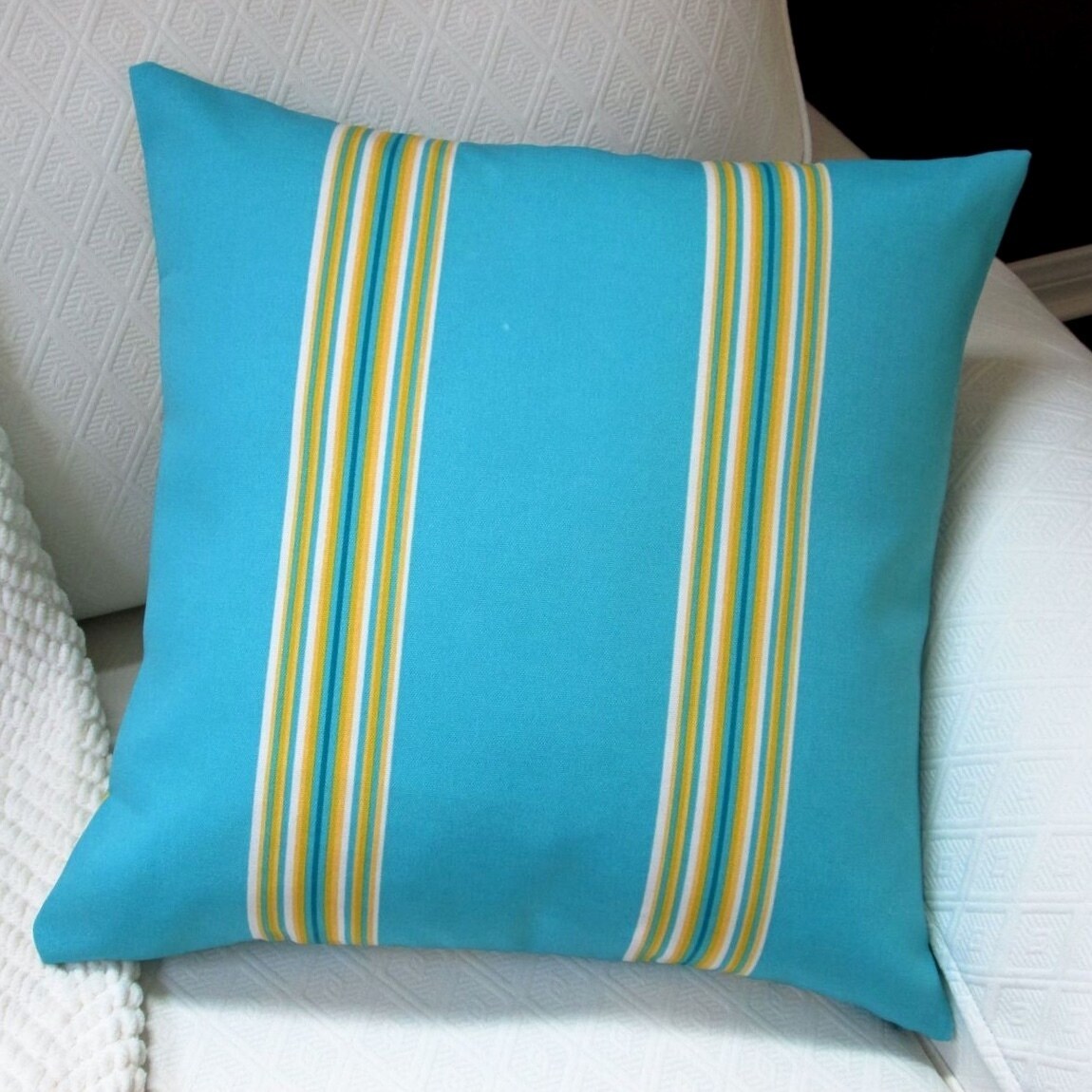 Shop 18 Inch Indoor Outdoor Modern Colorful Cabana Stripes In Teal And Yellow Throw Pillow Set Of 2 On Sale Overstock 17037431