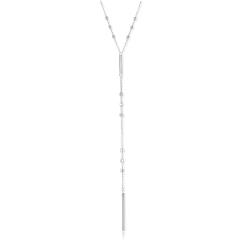 La Preciosa Italian Sterling Silver 22+1" Square Beads with Y Verticle Bars Lariat V Chain Necklace