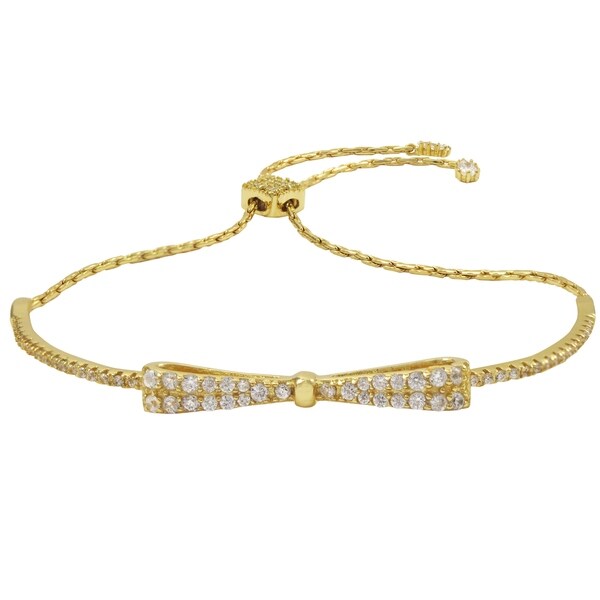 Luxiro Gold Finish Sterling Silver Cubic Zirconia Children S Luxiro Gold Finish Sterling Silver Cubic Zirconia Children X27 S Bow Bracelet White