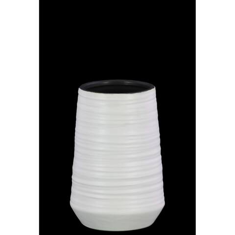 Urban Trends Ceramic Round Vase with Combed Design Body in Coated Finish, Small - White