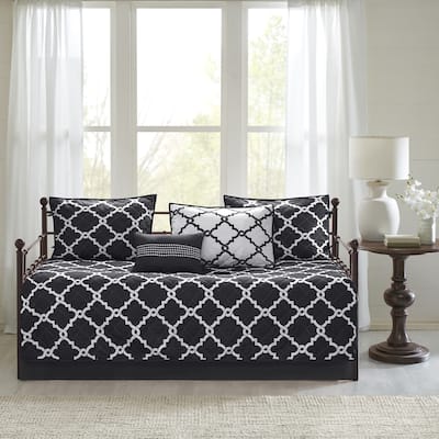 Madison Park Essentials Alameda Chic Black Reversible Fretwork Printed 6 Pieces Daybed Set