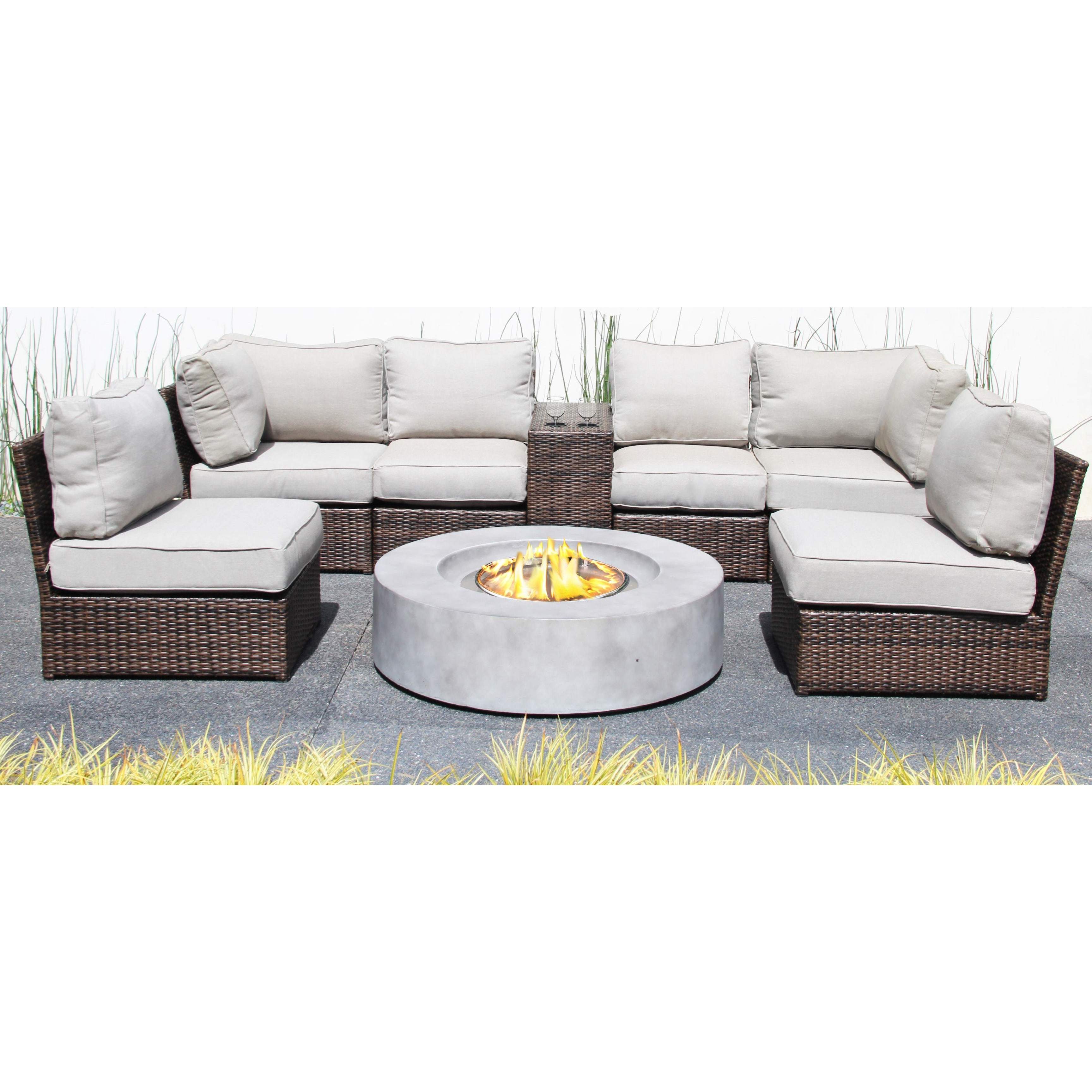 Lucca 8 piece Cup Table Sectional Fire Pit Set All Weather Outdoor 