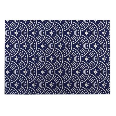 Kavka Designs Blue/White Hoops Indoor/Outdoor Floor Mat (8' X 8') - 8' x 8'