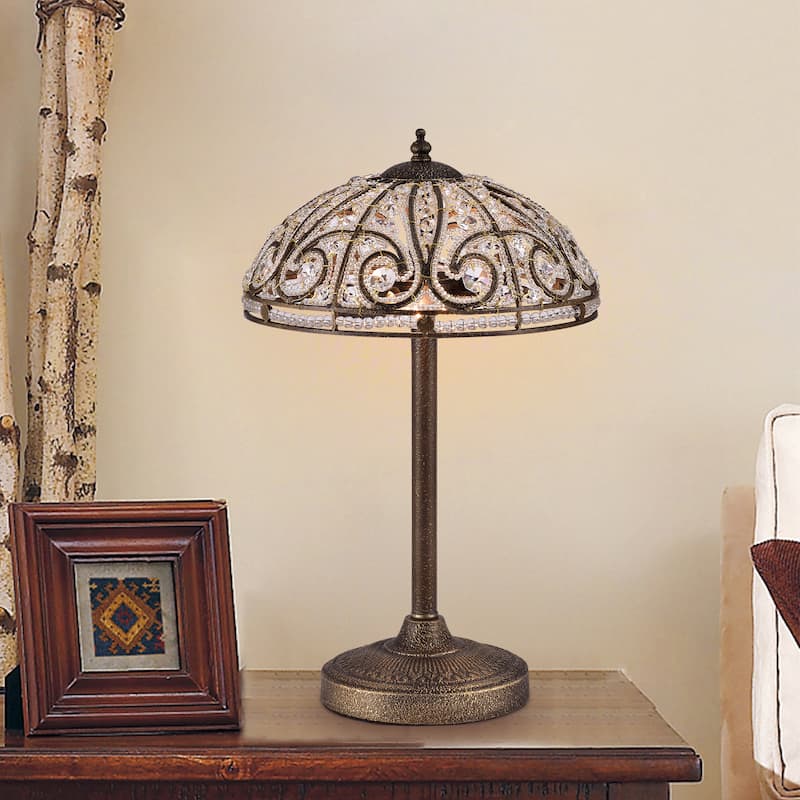 Warehouse of Tiffany Predima Crystal and Scroll Antique Bronze Metal 2-light Table Lamp