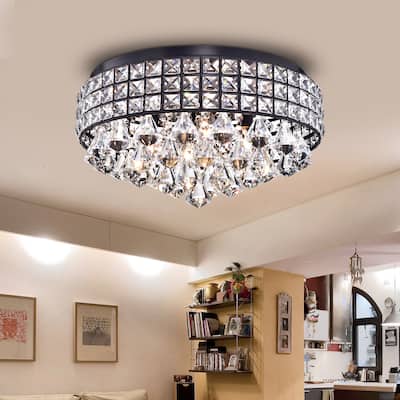 Simeone Crystal and Black Metal 4-light Semi-flush Lamp