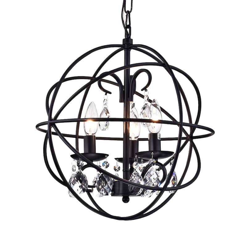 Warehouse of Tiffany Lijane 3-light Crystal Black Metal Hoop Globe Pendant