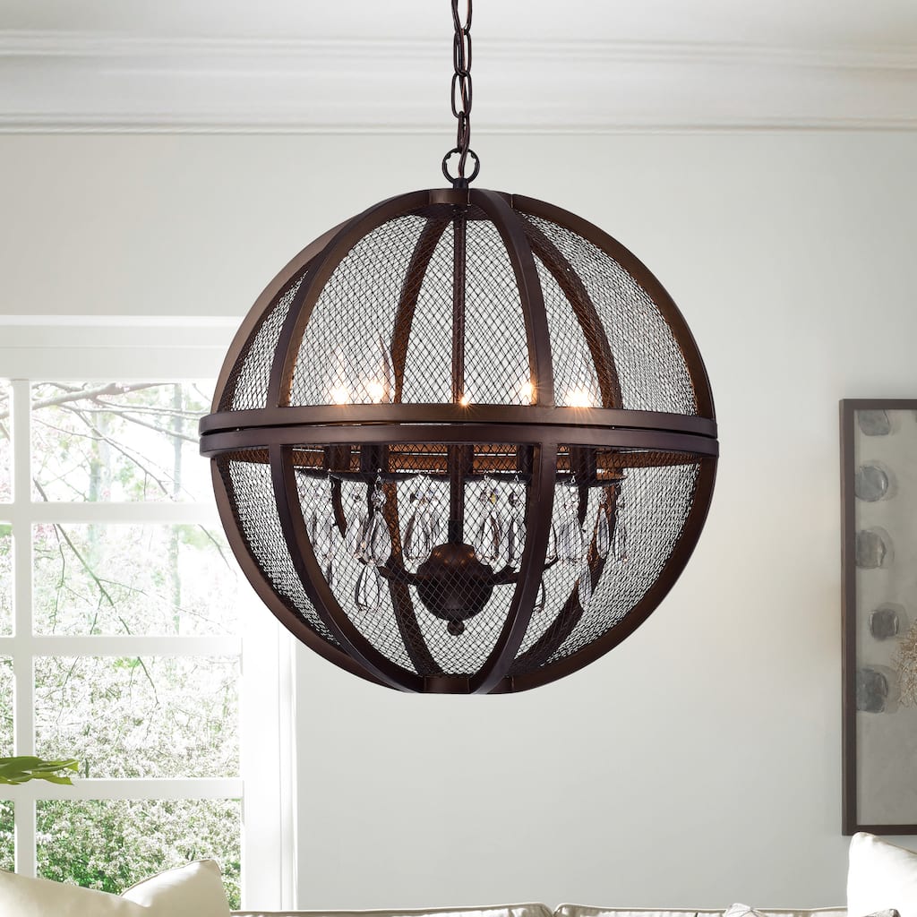 Warehouse of Tiffany Manin 5-light Antique Bronze Metal/Crystal Caged Globe Pendant Light