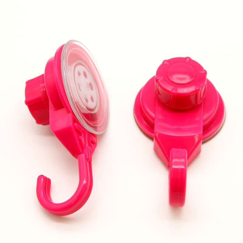 Suction Cup Hooks Shower-Kitchen Walls Organizer Loofah Set of 2 - Pink