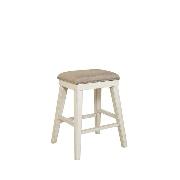 Madeline Brown & Whitewashed Solid Wood Backless Stool